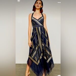 BCBG MaxAzria Navy and Gold Women's Dress